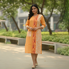 Yellow Kurti with Jamdani Work (MM Brand)