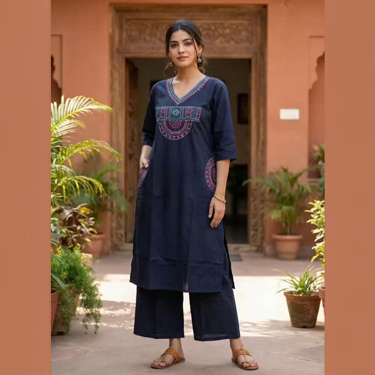 Navy Blue Two Piece Kurti