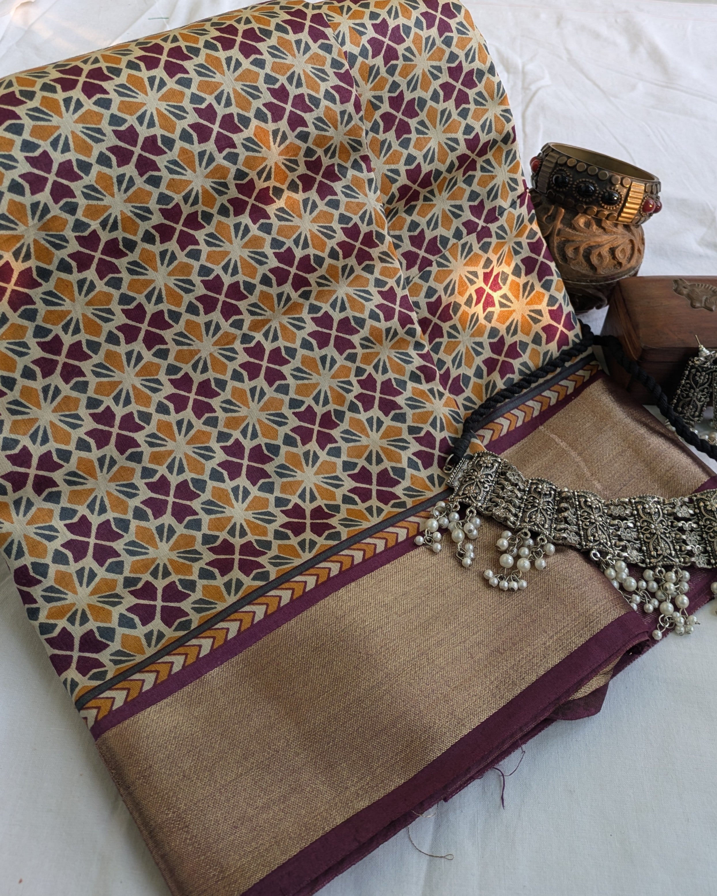 Ajrak Print Sari with Blouse Piece