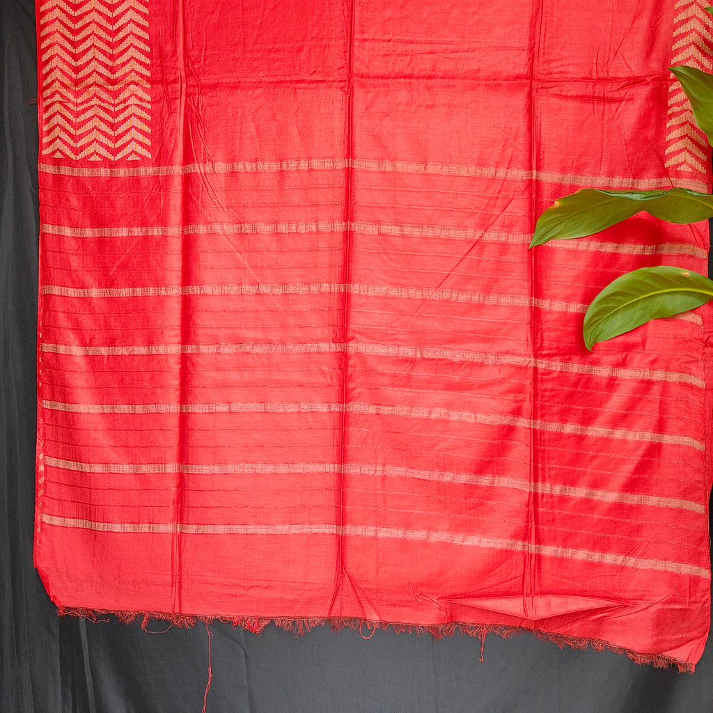 Red fabric with white stripes on a black background