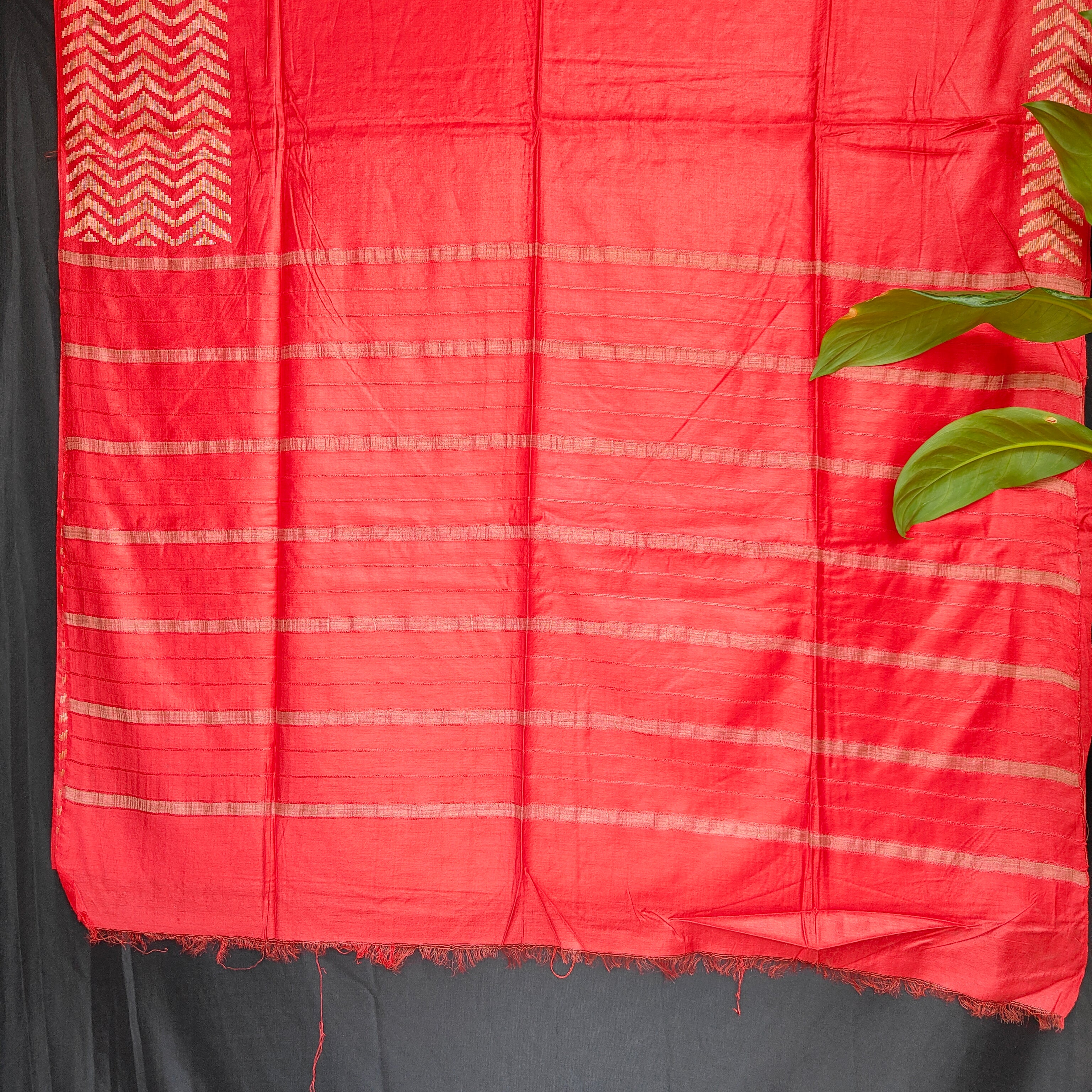 Red fabric with white stripes on a black background