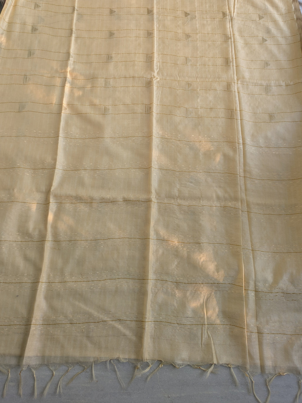 Beige fabric with fringes on a plain background