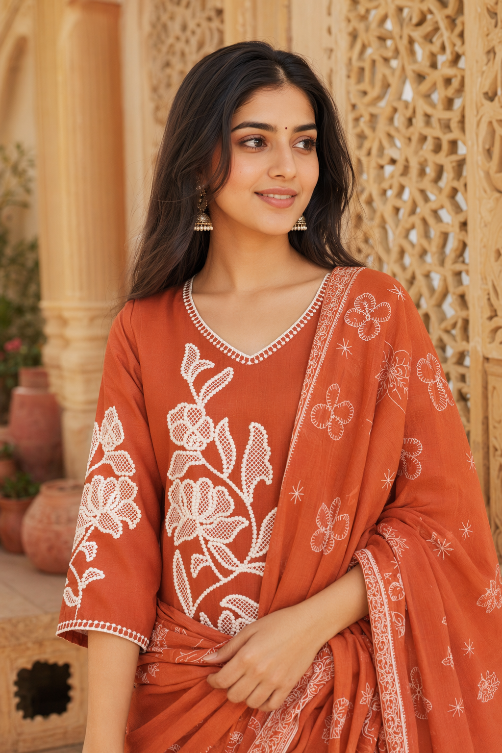 Three Piece Kurti Rust Colour