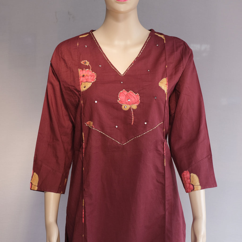 Three Piece Kurti Cherry Brown