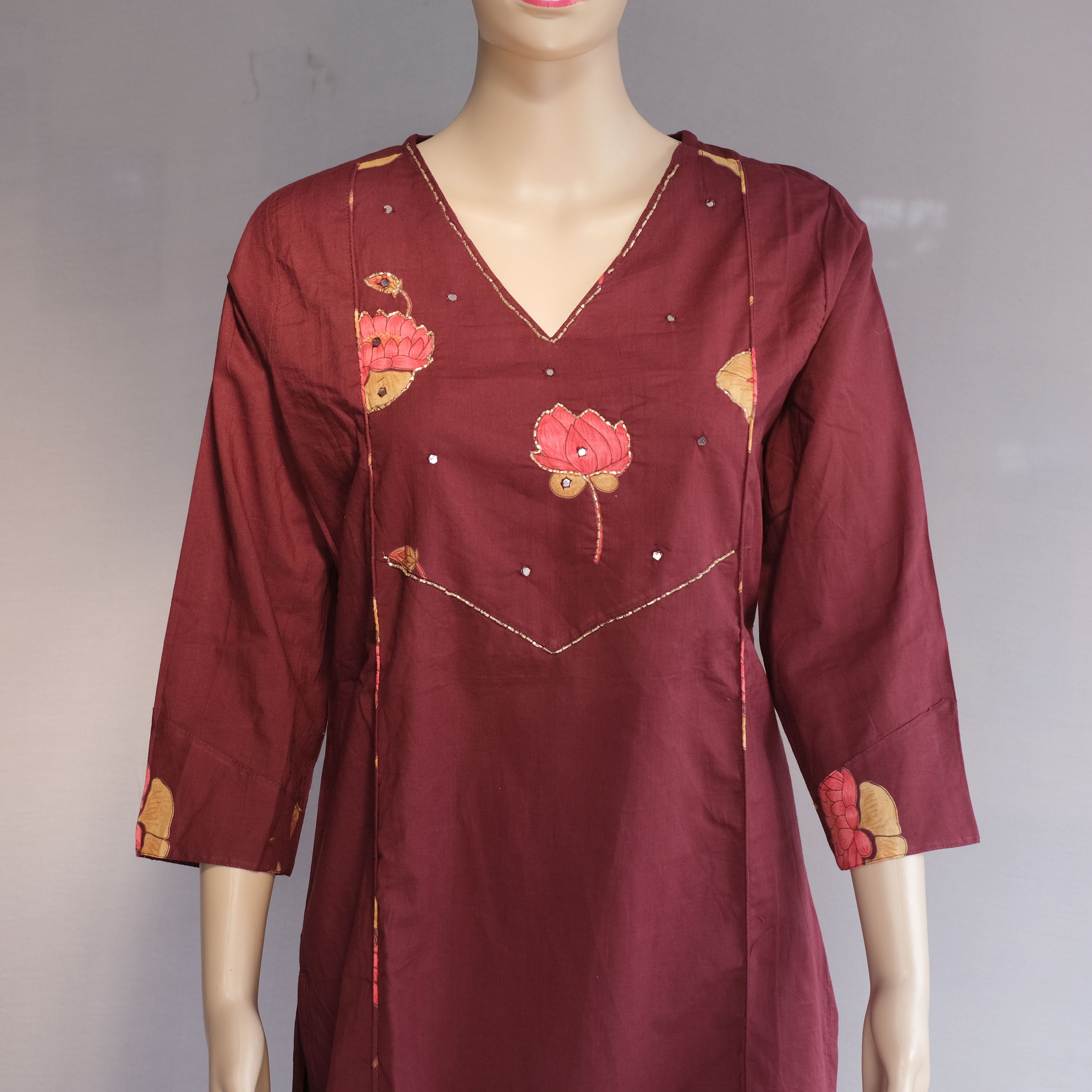 Three Piece Kurti Cherry Brown