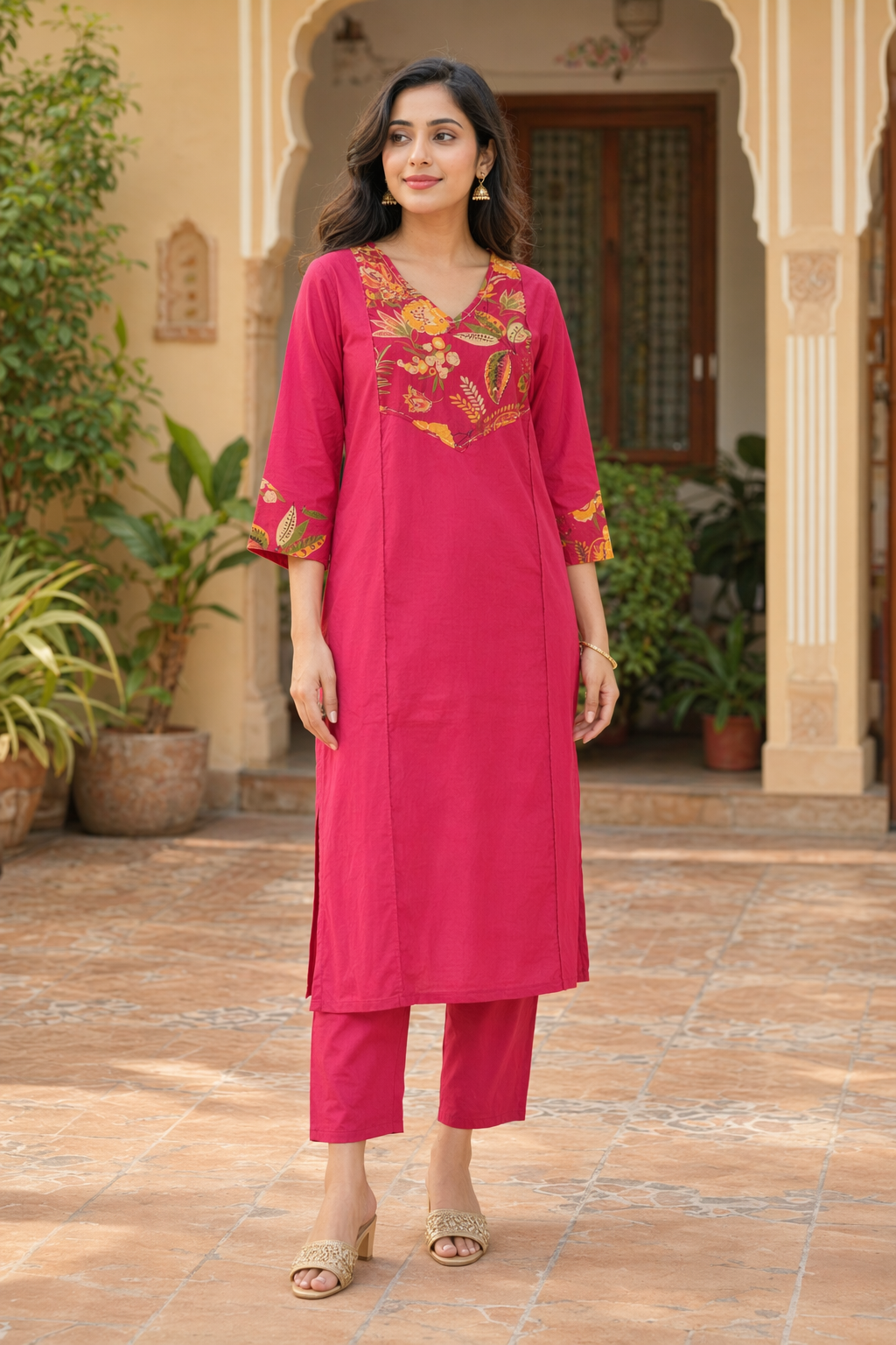 Three Piece Kurti Dark Pink