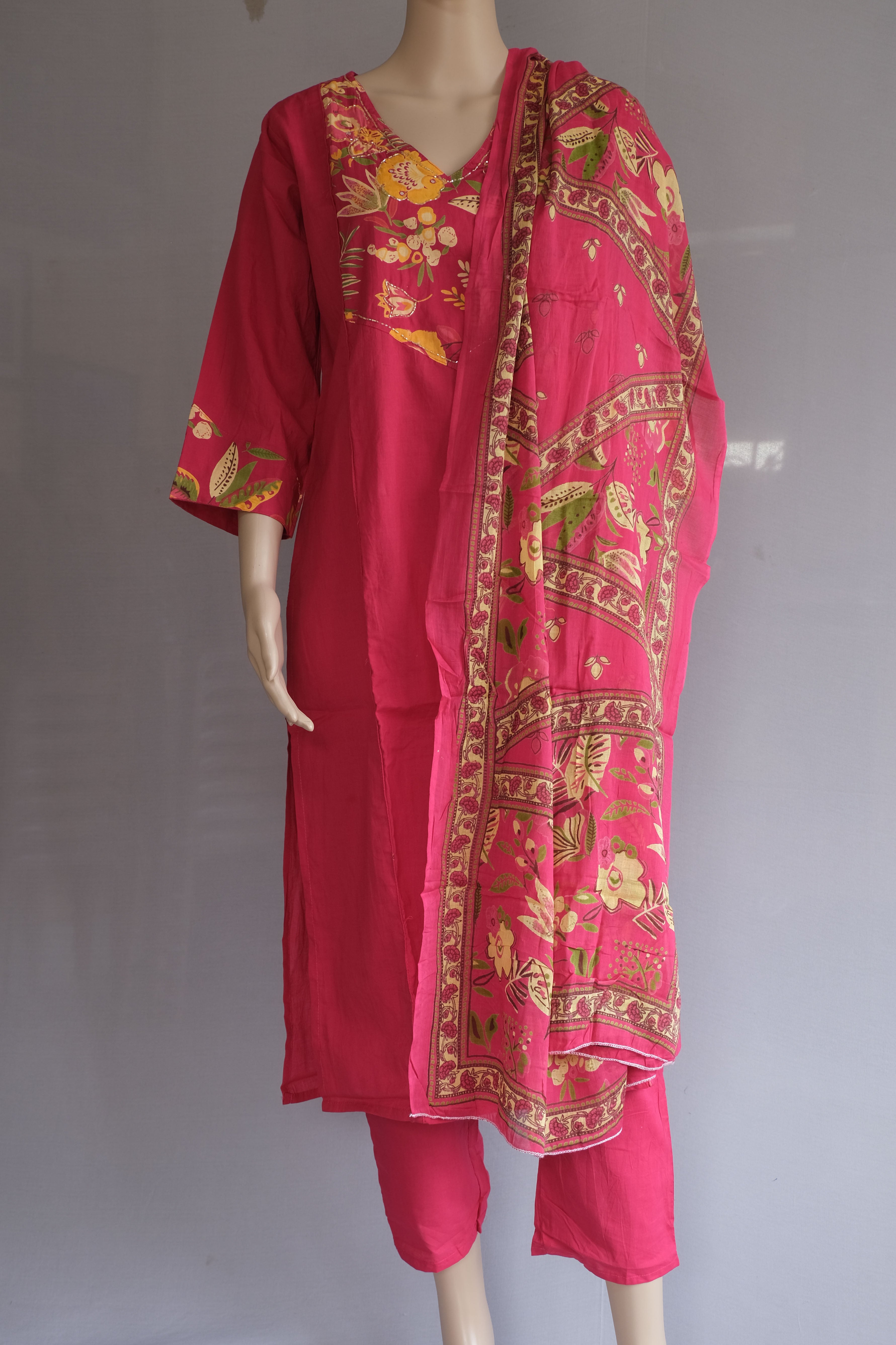 Three Piece Kurti Dark Pink