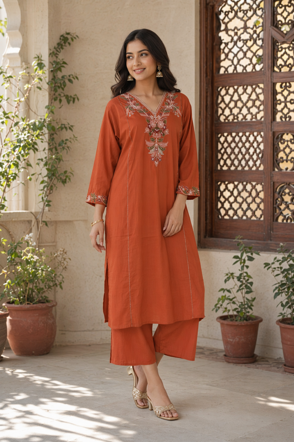 Three Piece Kurti Rust