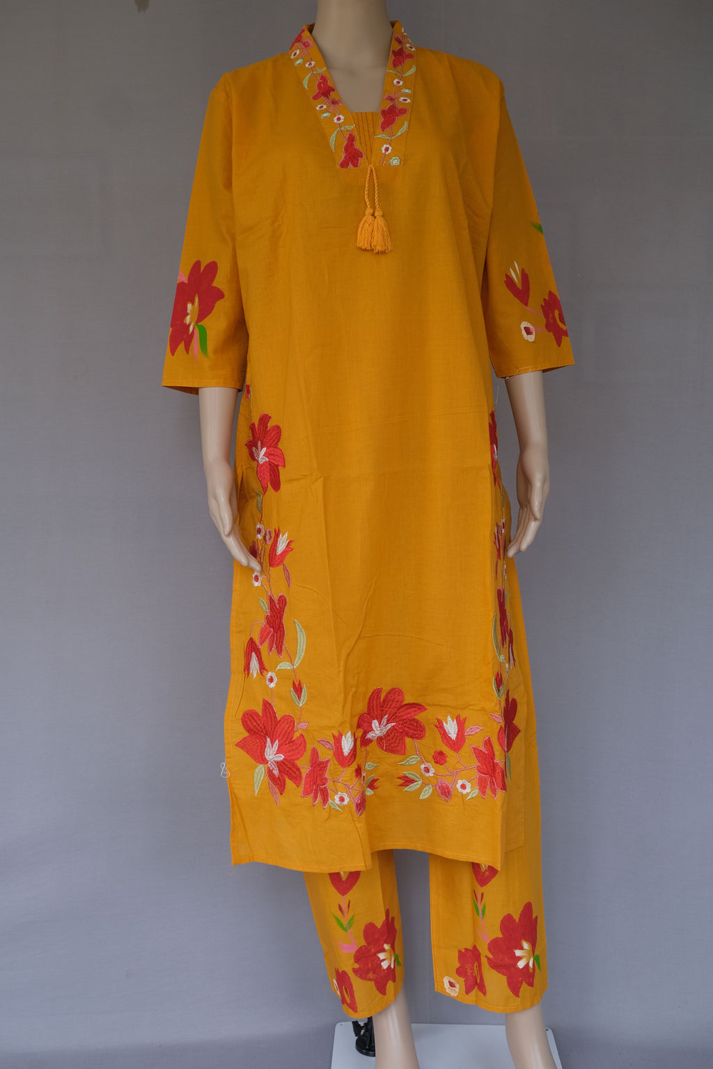Three Piece Kurti Yellow with Embroidery