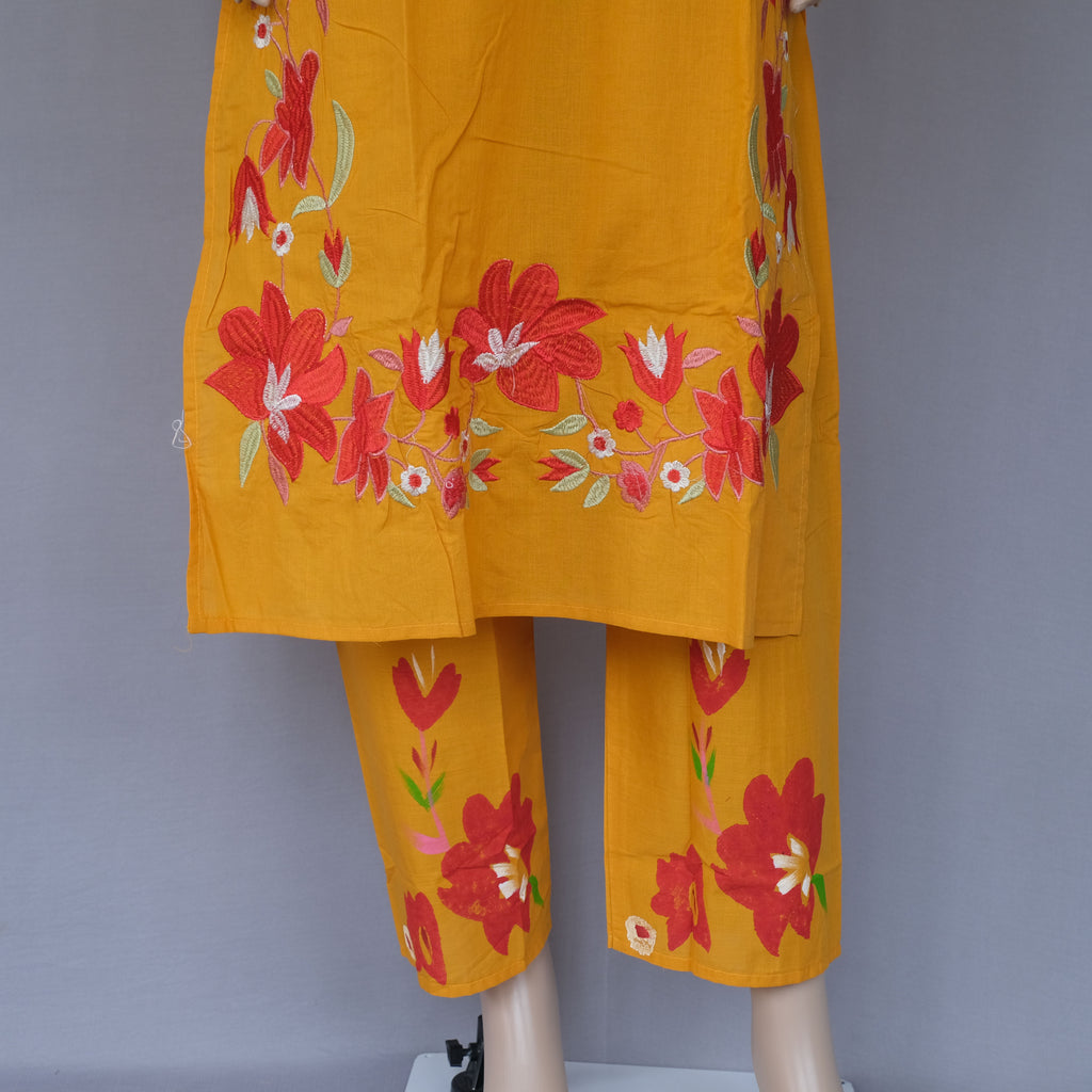Three Piece Kurti Yellow with Embroidery