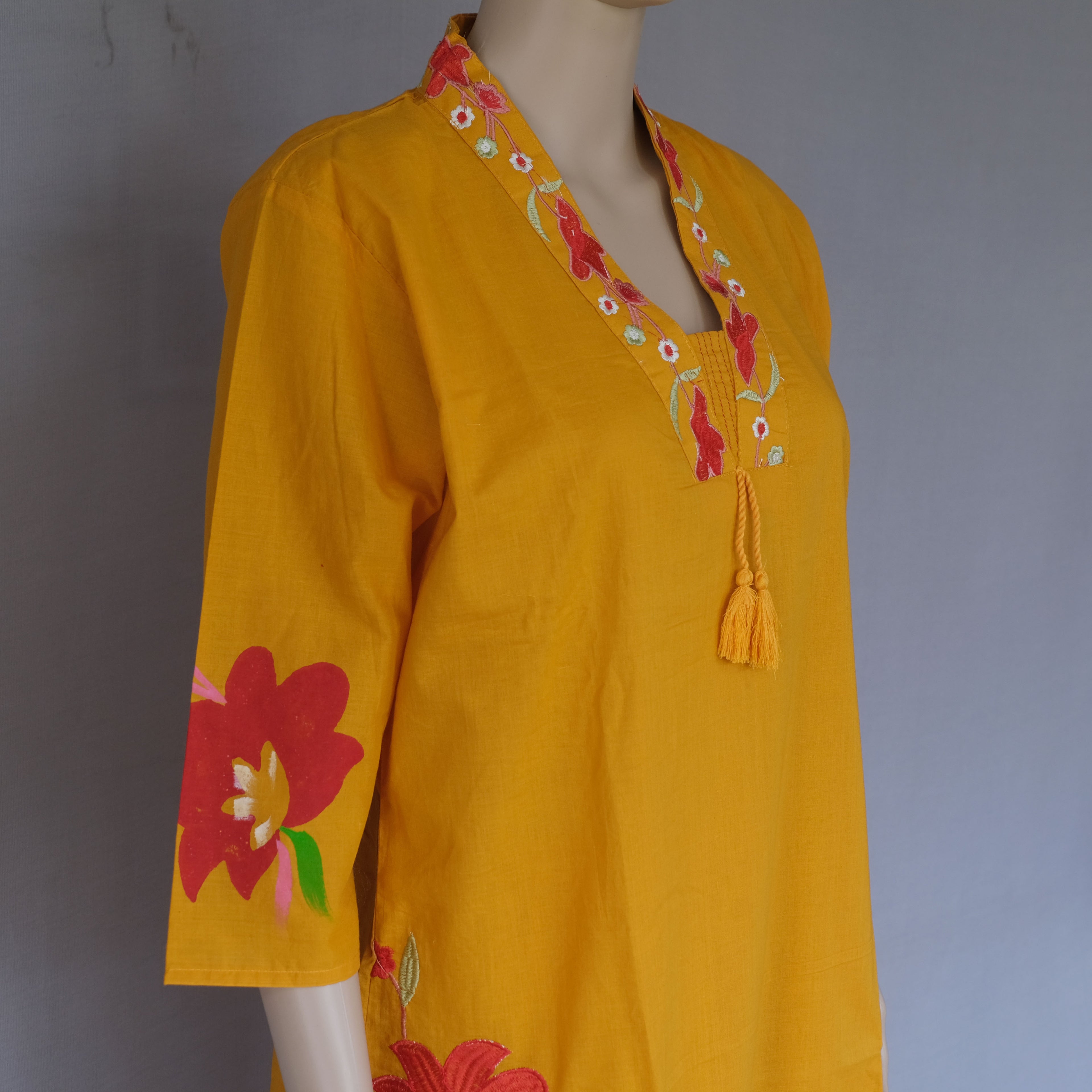Three Piece Kurti Yellow with Embroidery