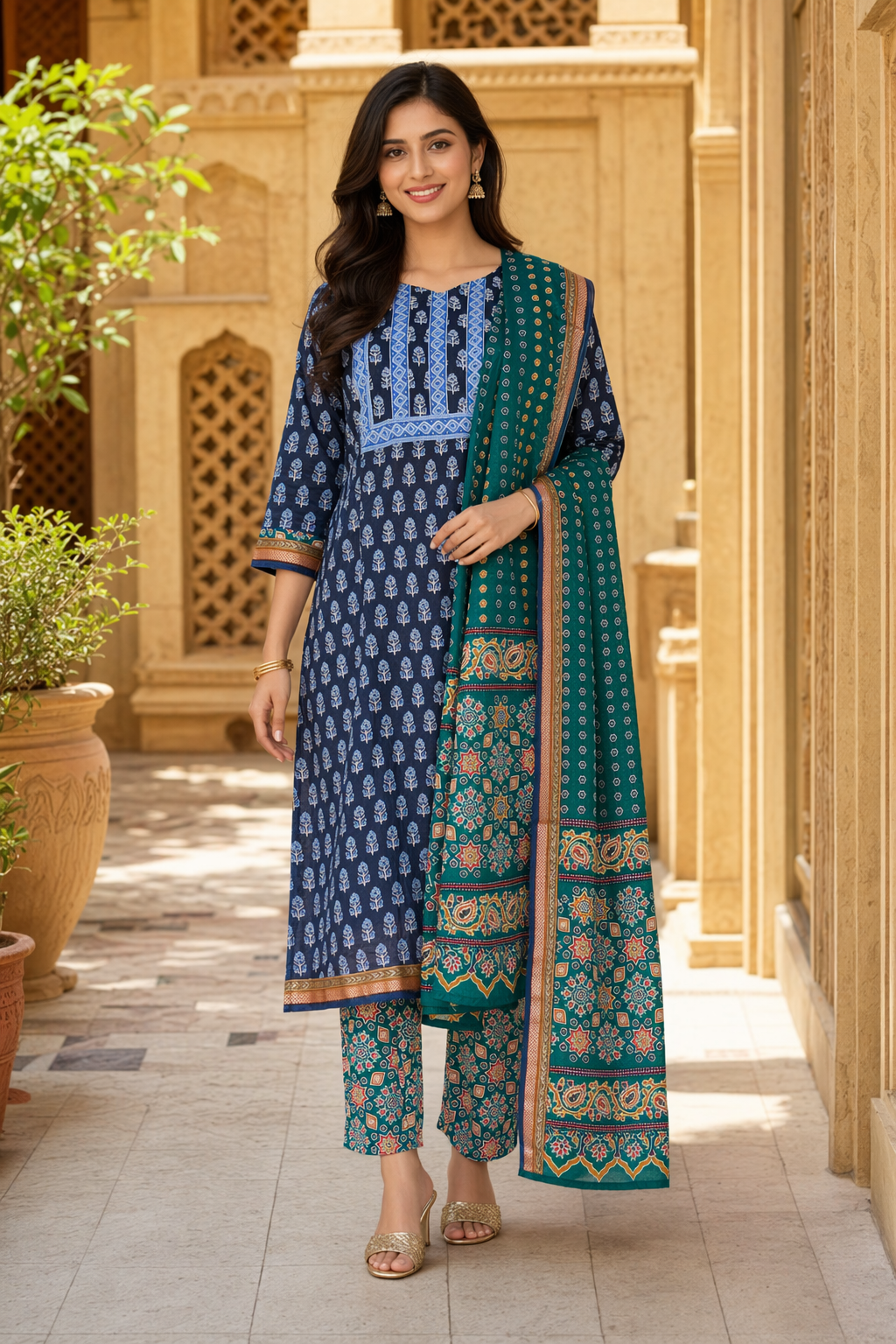 Three Piece Kurti Blue (Brand SEJAL)