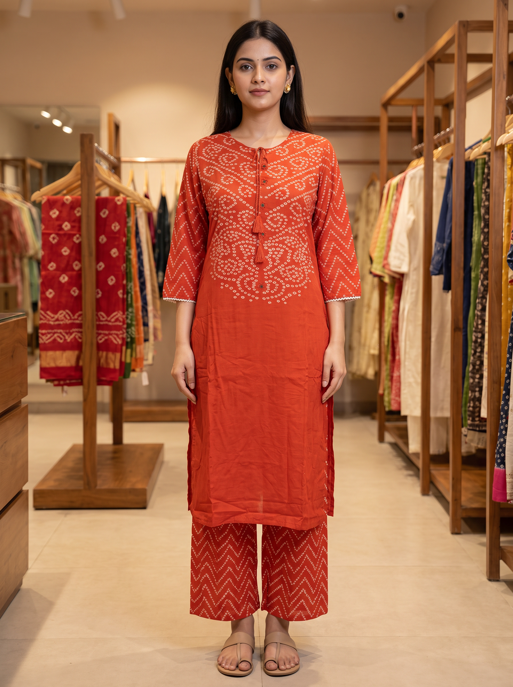 Three Piece Kurti Bandhni Rust