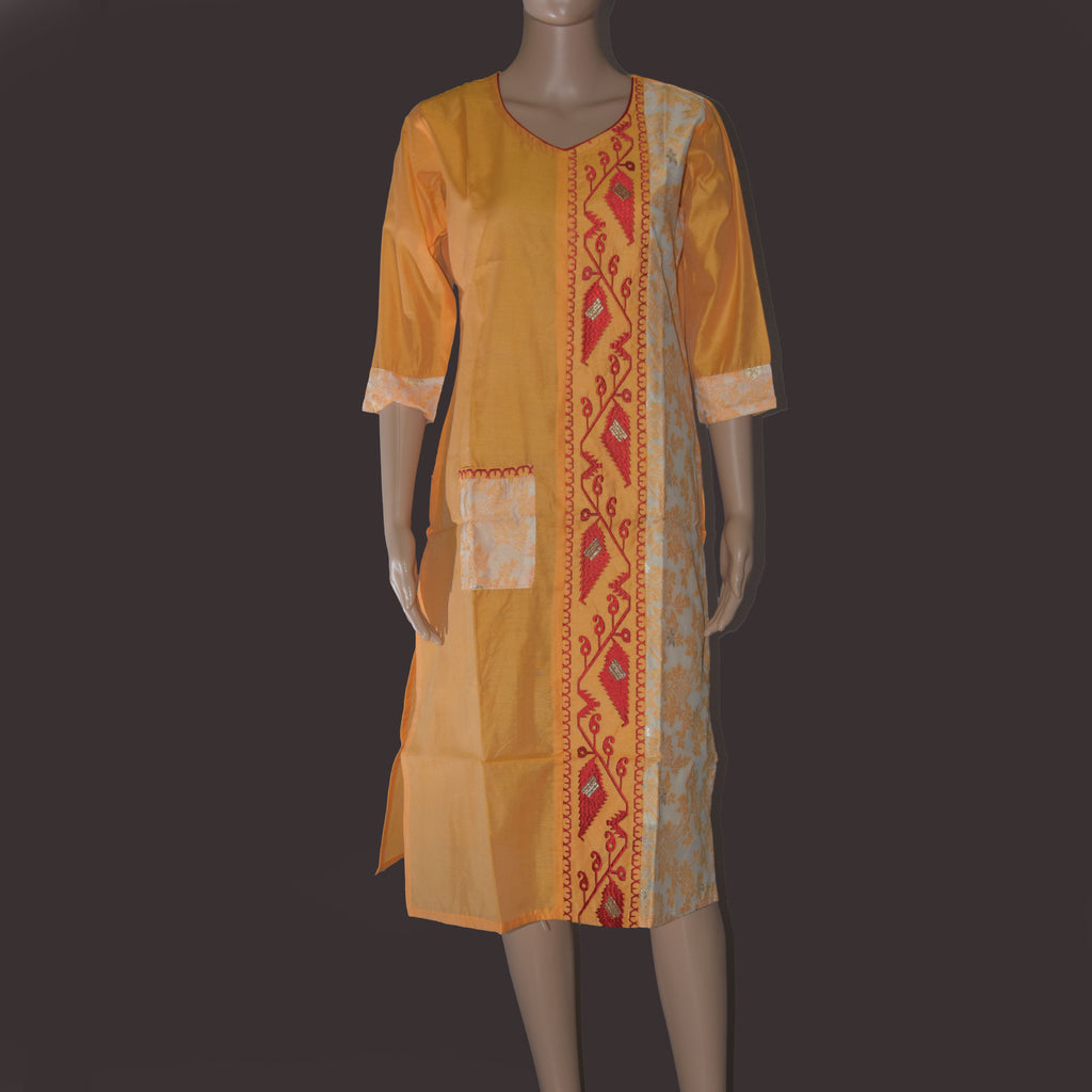 Yellow Kurti with Jamdani Work (MM Brand)