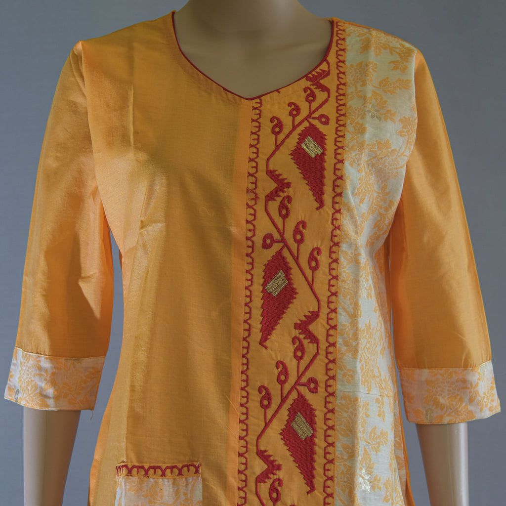 Yellow Kurti with Jamdani Work (MM Brand)