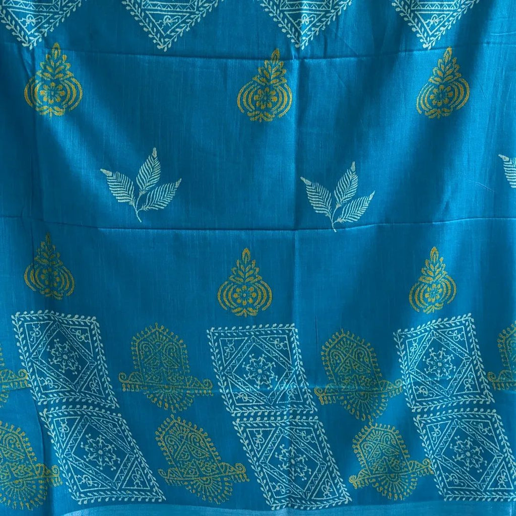 Linen Block Print Sari with Blouse Piece