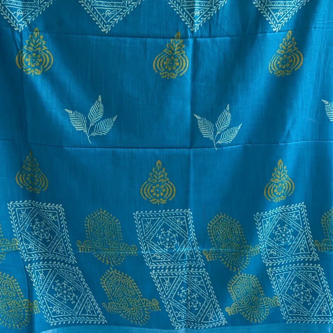 Linen Block Print Sari with Blouse Piece