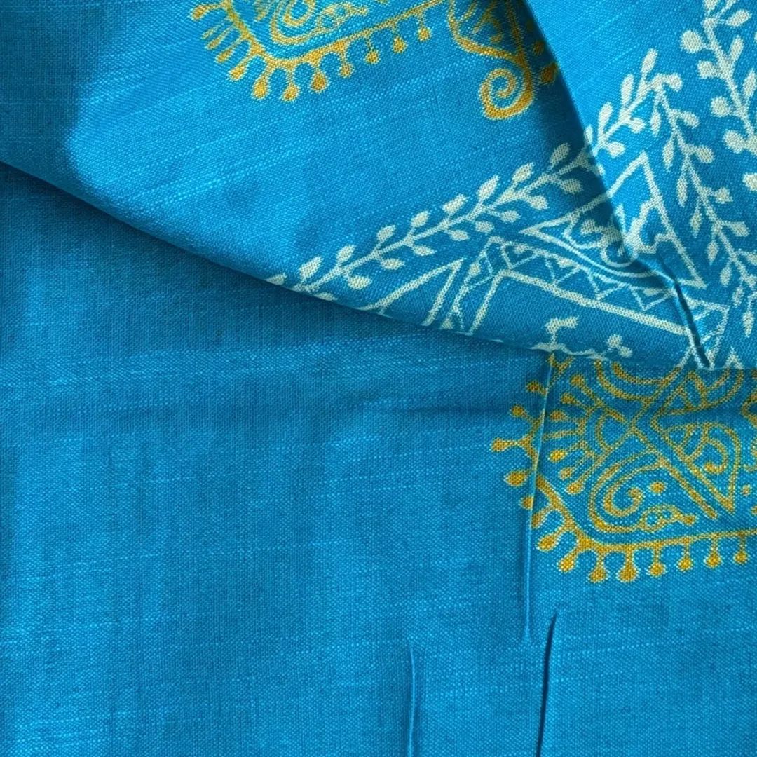 Linen Block Print Sari with Blouse Piece