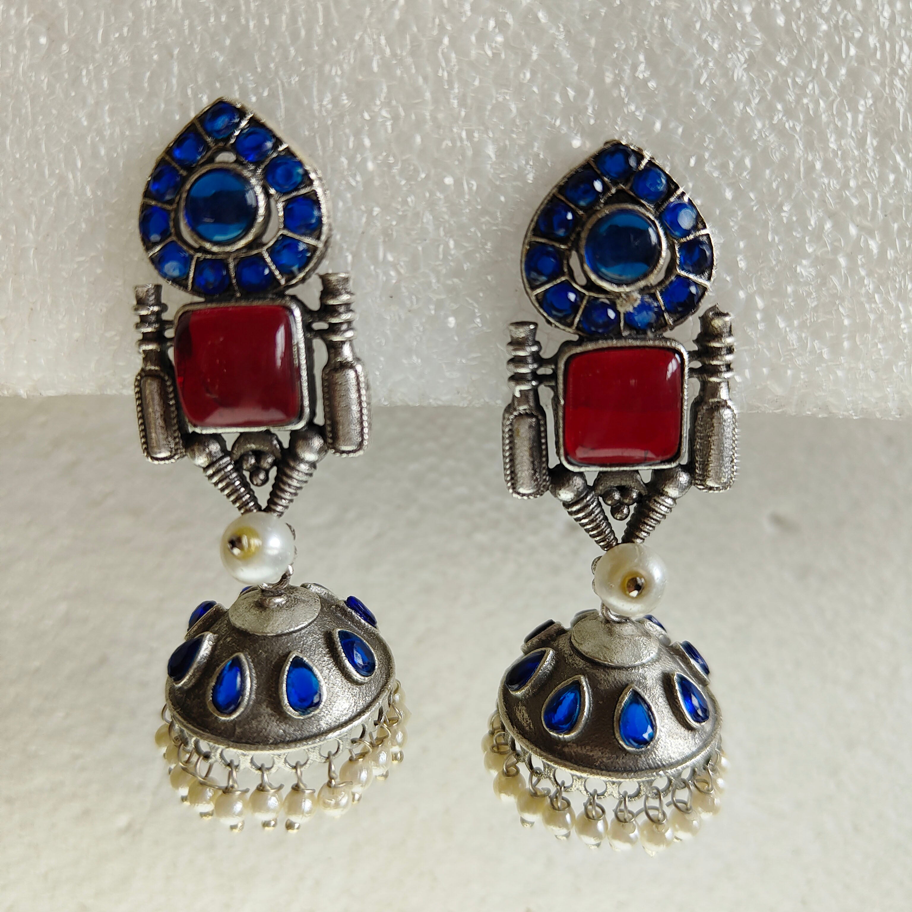 Blue & Red Jhumka Earring
