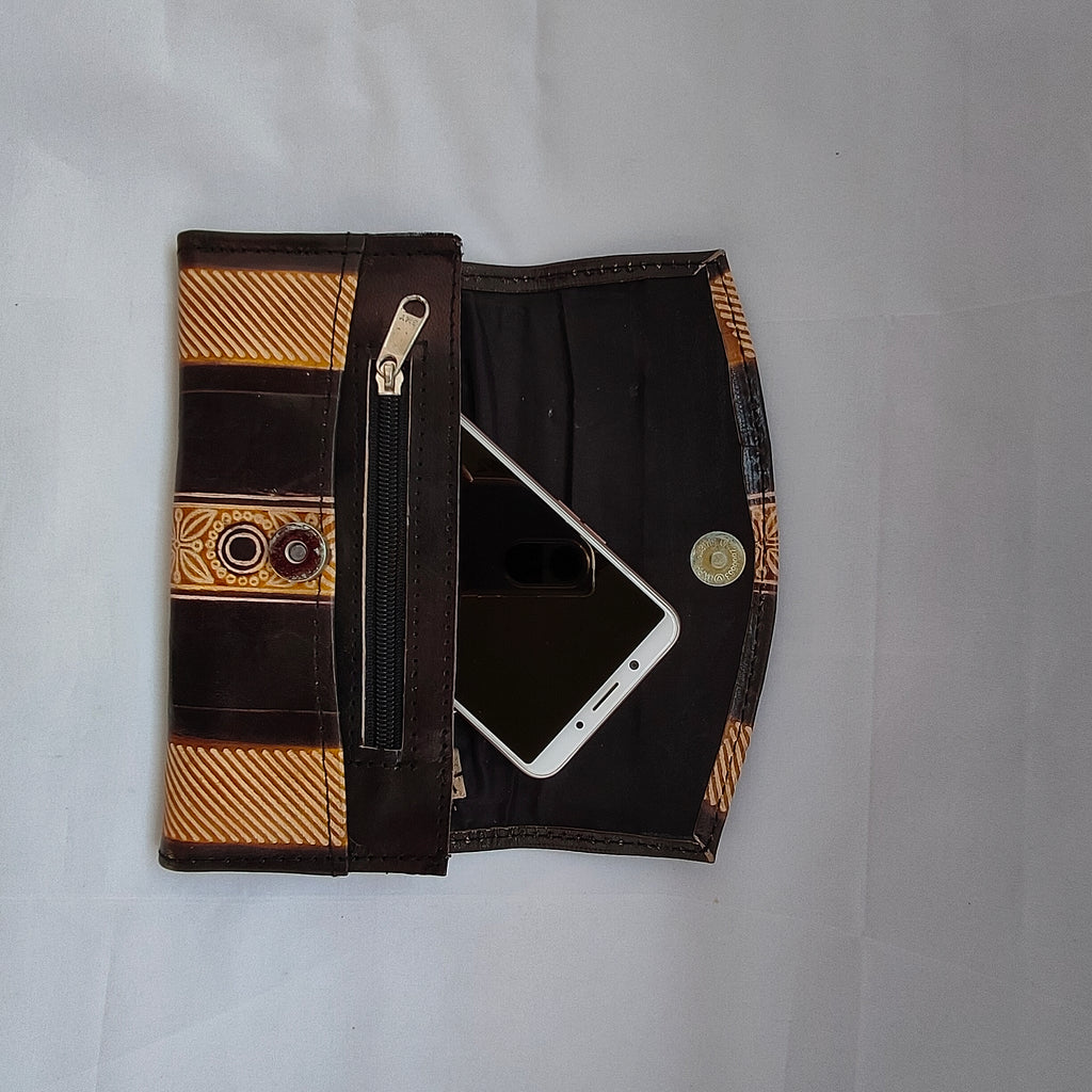 Open wallet with phone case on a white background