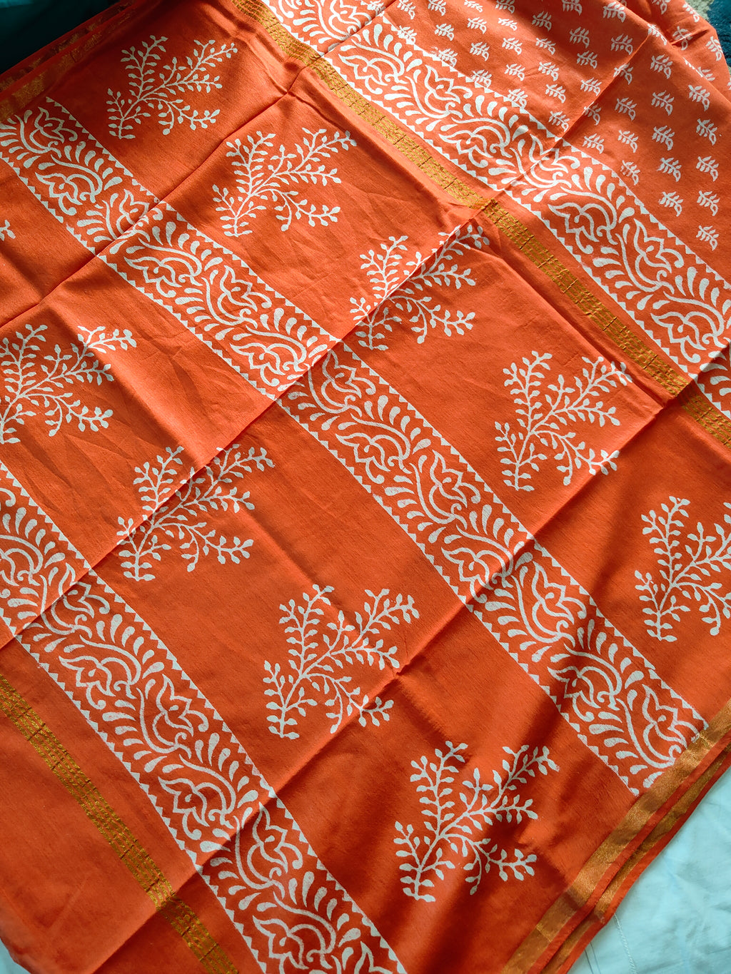 Chanderi Block Print Sari with Blouse Piece