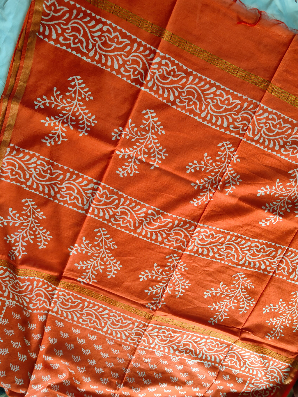 Chanderi Block Print Sari with Blouse Piece