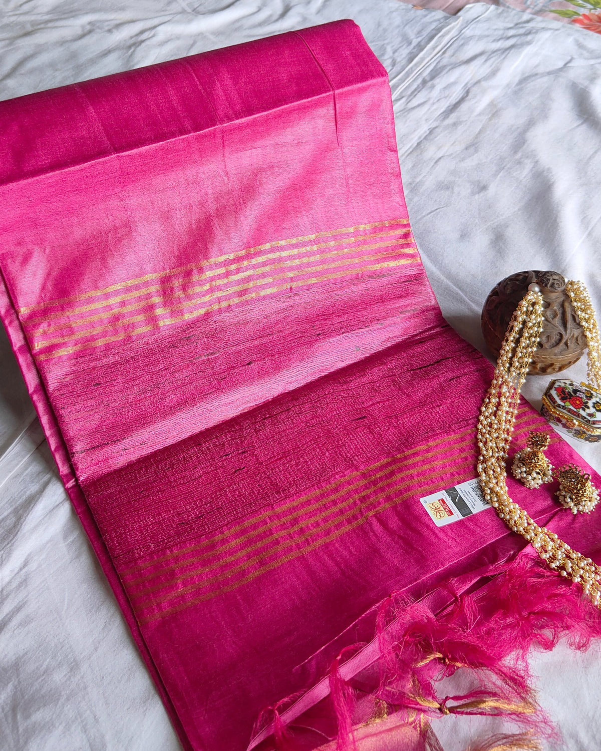 Tussar Muga Silk Mark Sari Pink