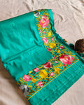 Katan Silk Sari Parsi Embroidered Teal Green