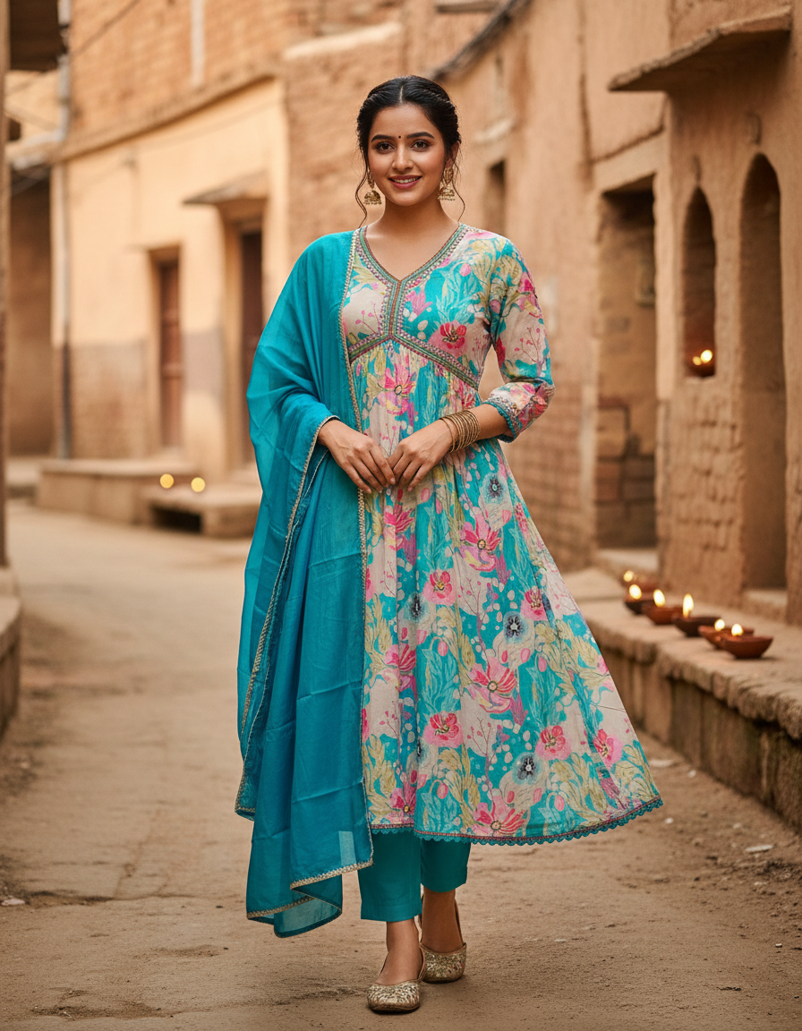 Three Piece Kurti Set (Alia Cut)