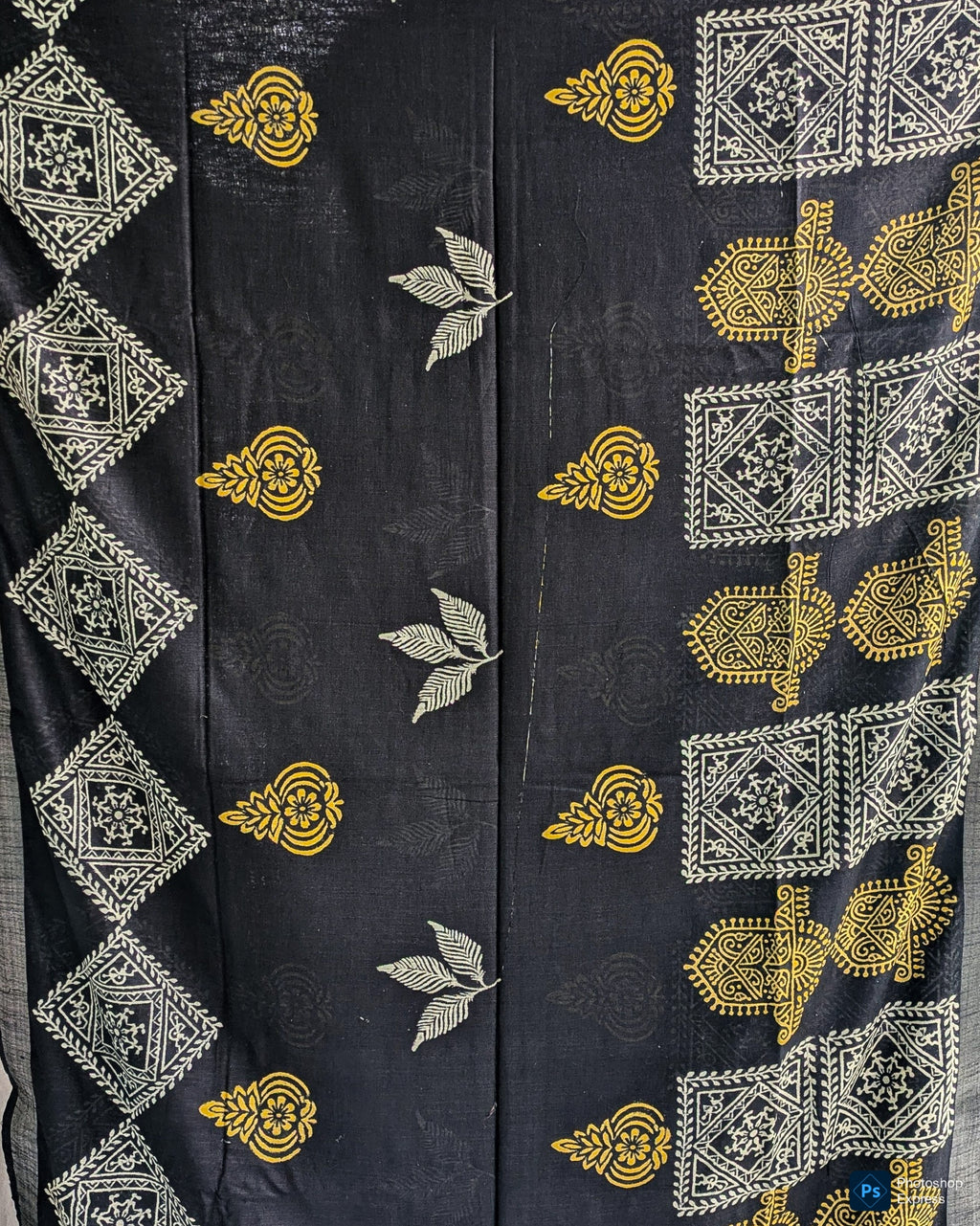 Linen Block Print Sari with Blouse Piece