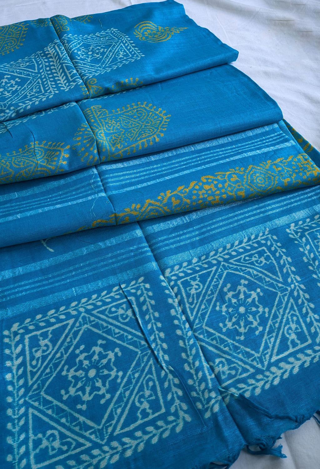 Linen Block Print Sari with Blouse Piece