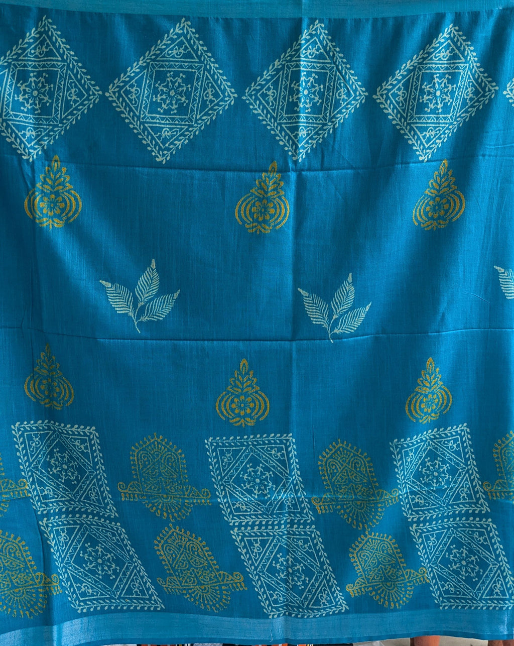 Linen Block Print Sari with Blouse Piece