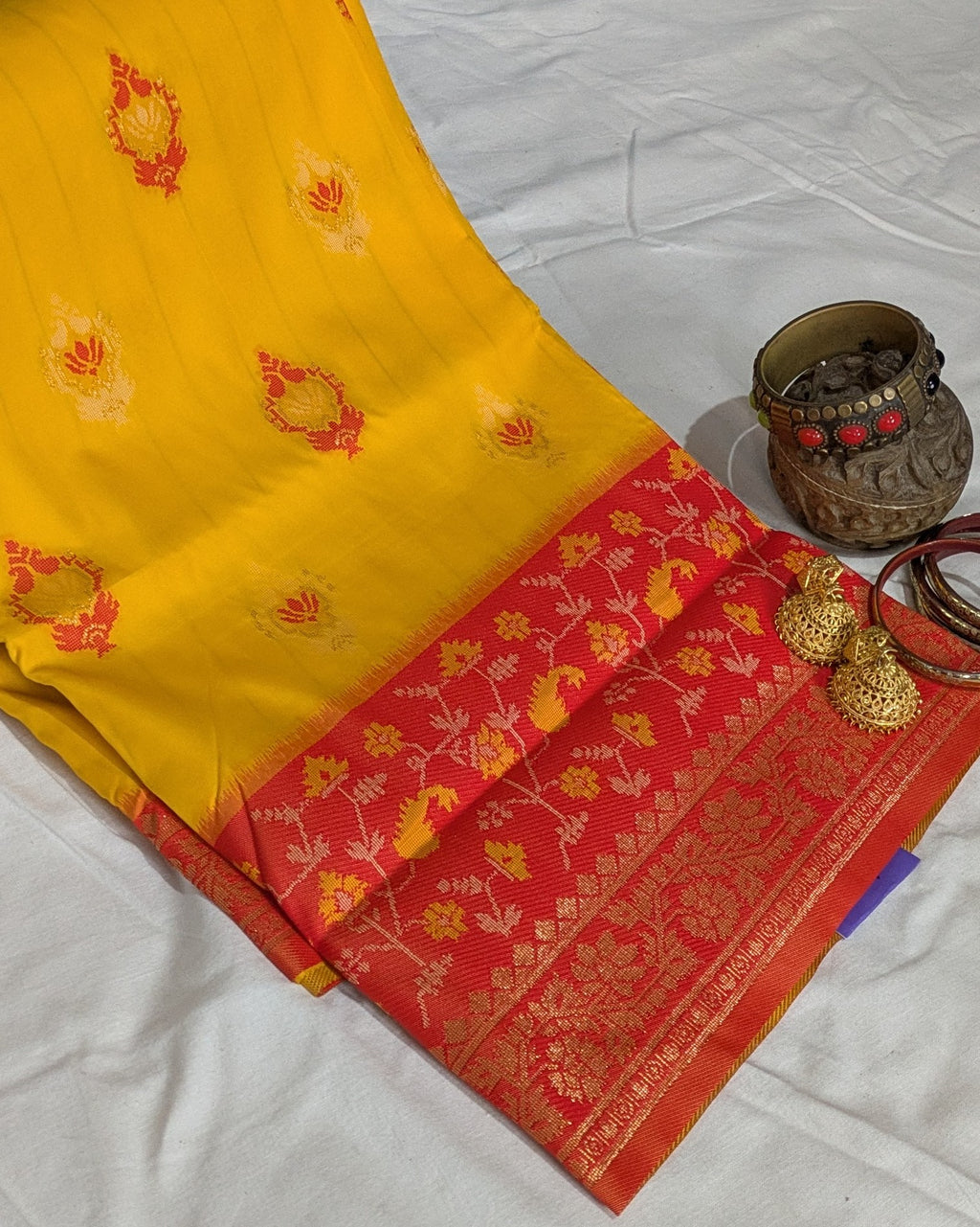 Pachampalli Ikkat Yellow Sari with Blouse Piece