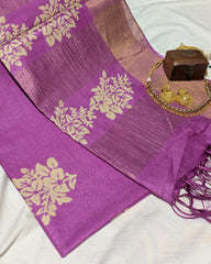 Tussar Bapta Lavender Purple Saree