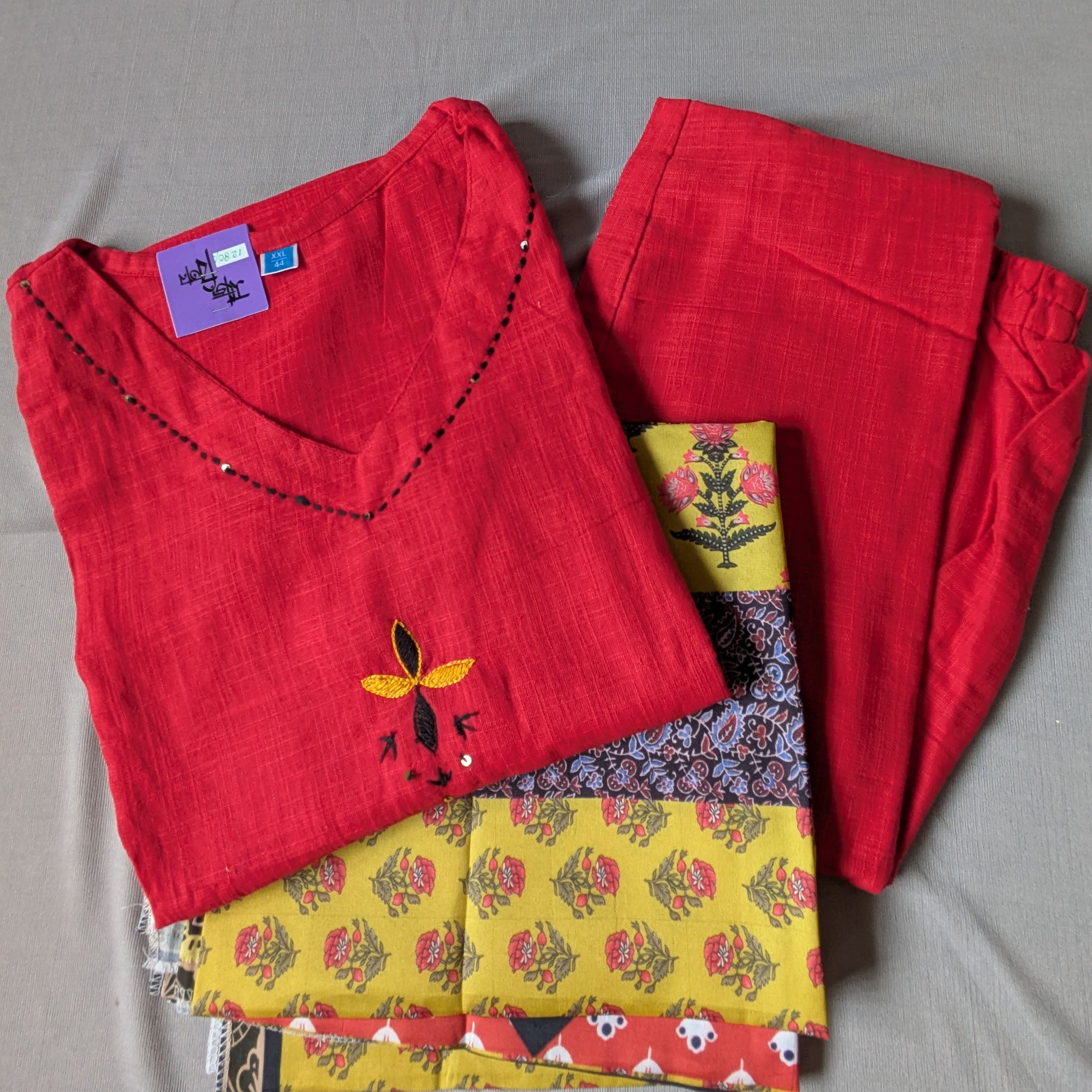 Three Piece Kurti Set (Red)