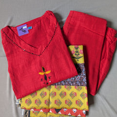 Three Piece Kurti Set (Red)