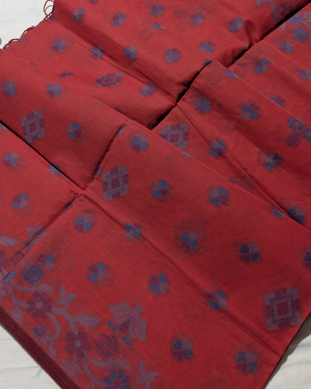 Red Pure Cotton Sari with Woven Design