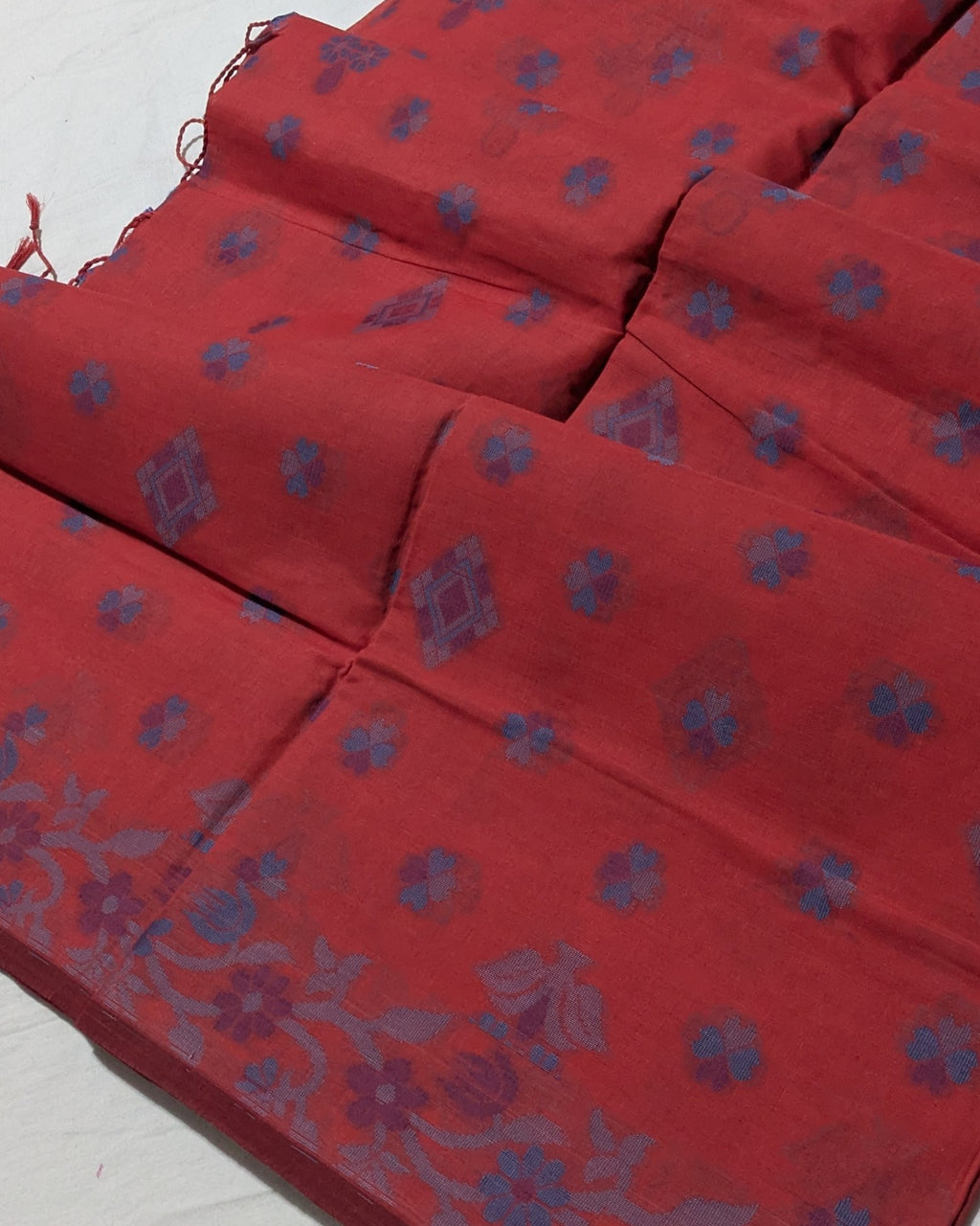 Red Pure Cotton Sari with Woven Design