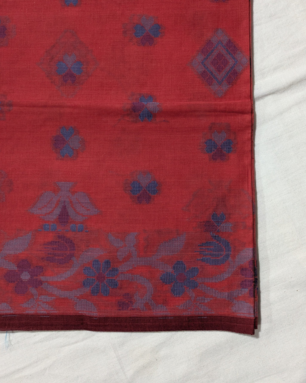Red Pure Cotton Sari with Woven Design