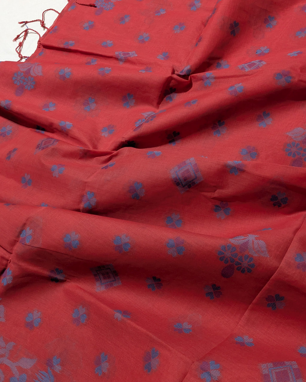 Red Pure Cotton Sari with Woven Design