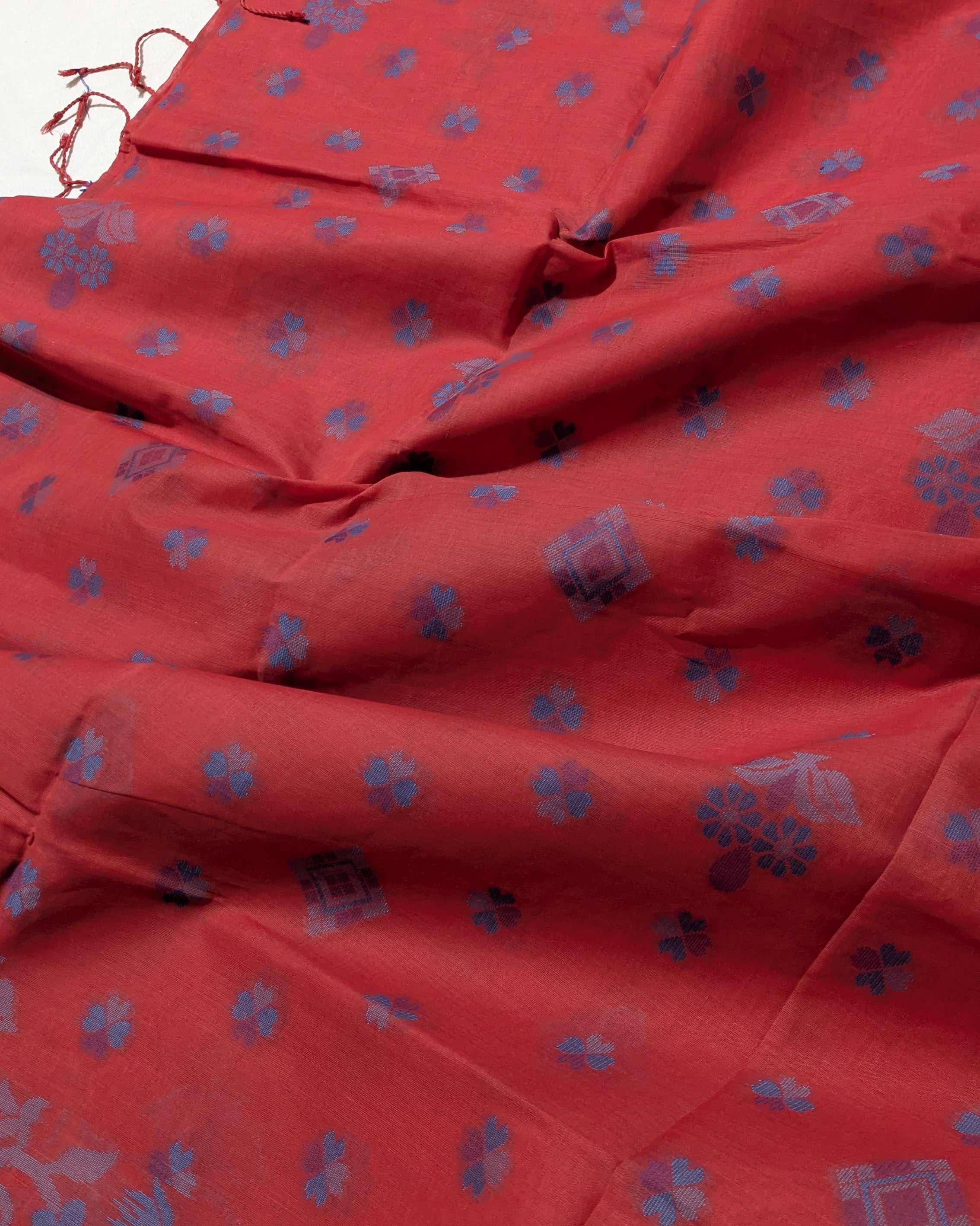 Red Pure Cotton Sari with Woven Design