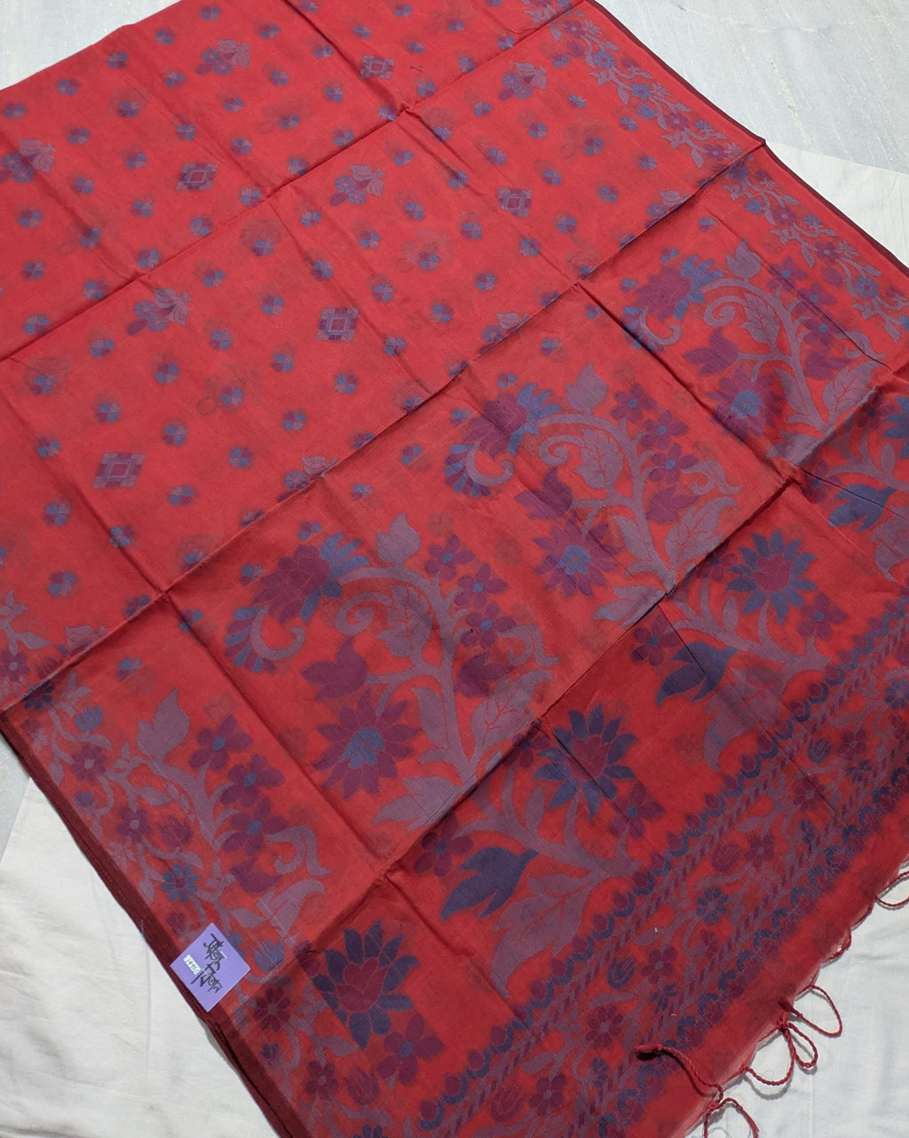 Red Pure Cotton Sari with Woven Design