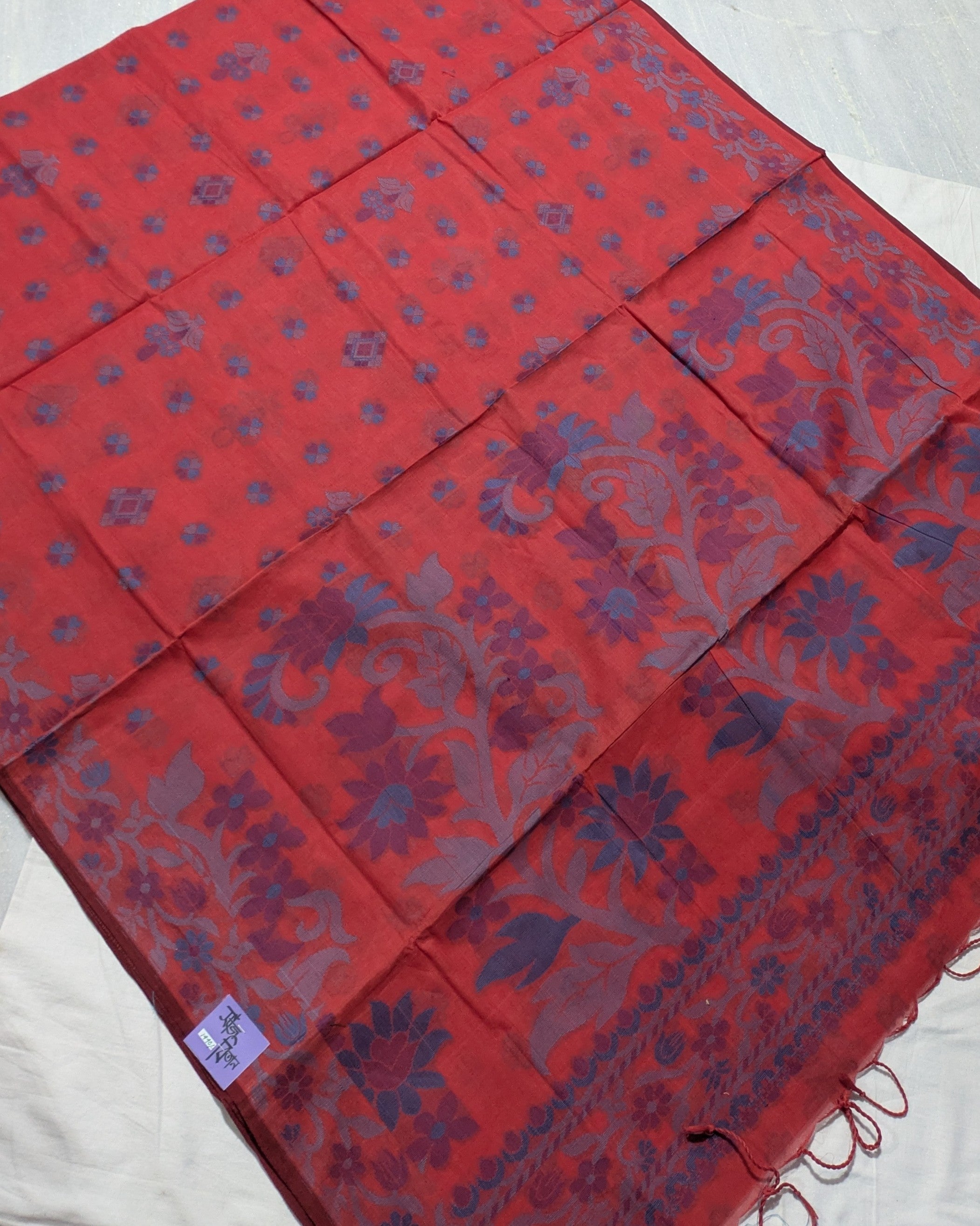 Red Pure Cotton Sari with Woven Design