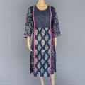 Navy Blue Printed Kurti with Side Tie-up
