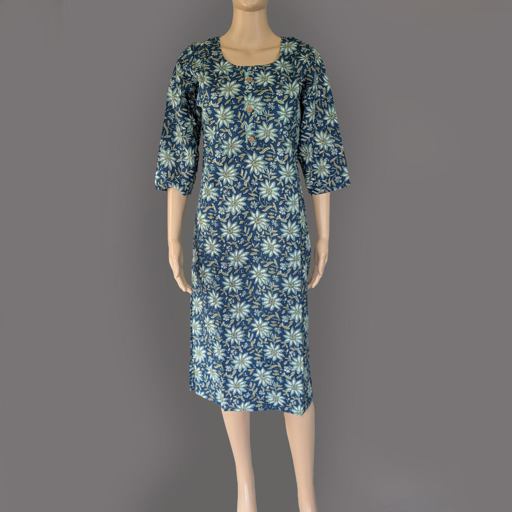 Floral dress on a mannequin against a gray background