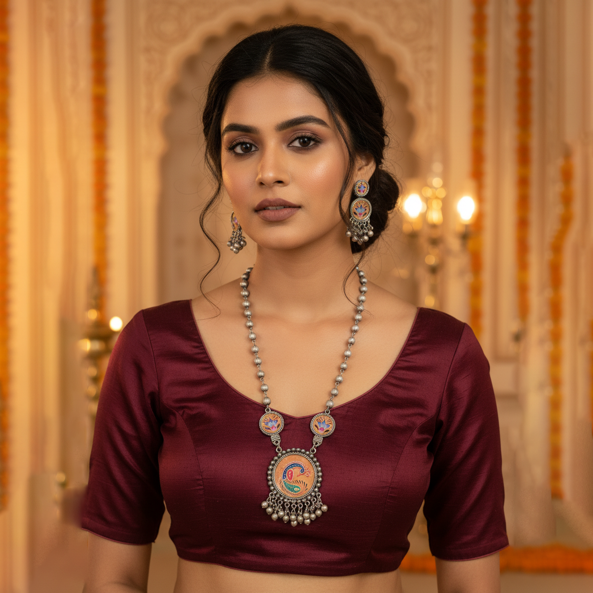 Rajasthani Oxidized Necklace with Earrings