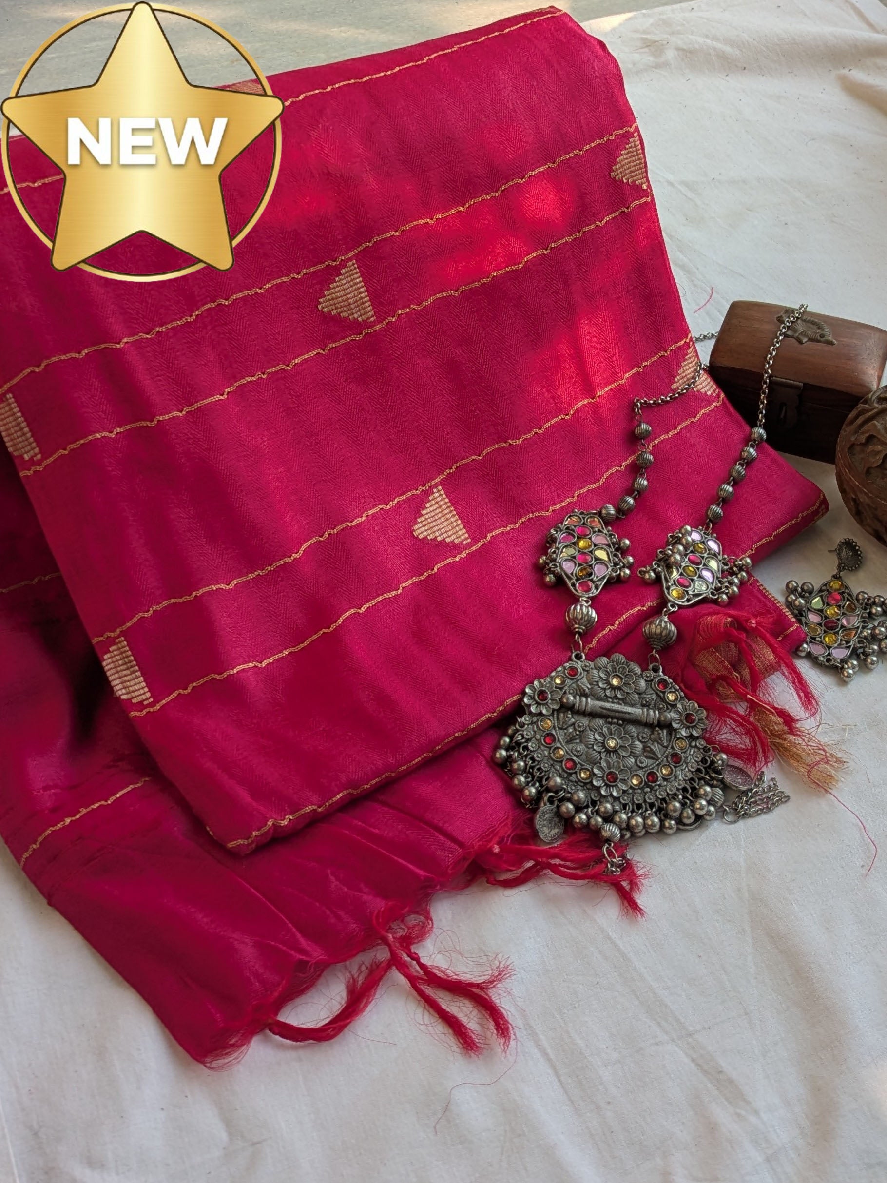 Bhagalpuri Sari Dark Pink