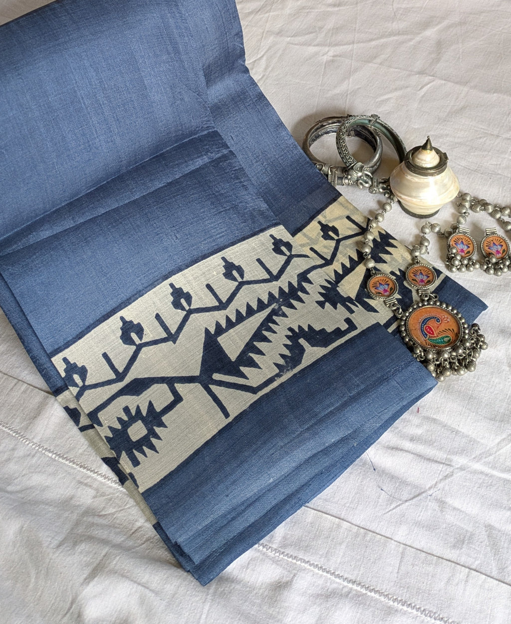 Slate Colour Pure Silk with Blouse Piece