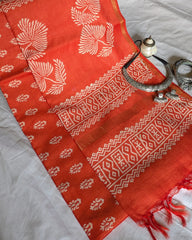 Chanderi Block Print Sari with Blouse Piece