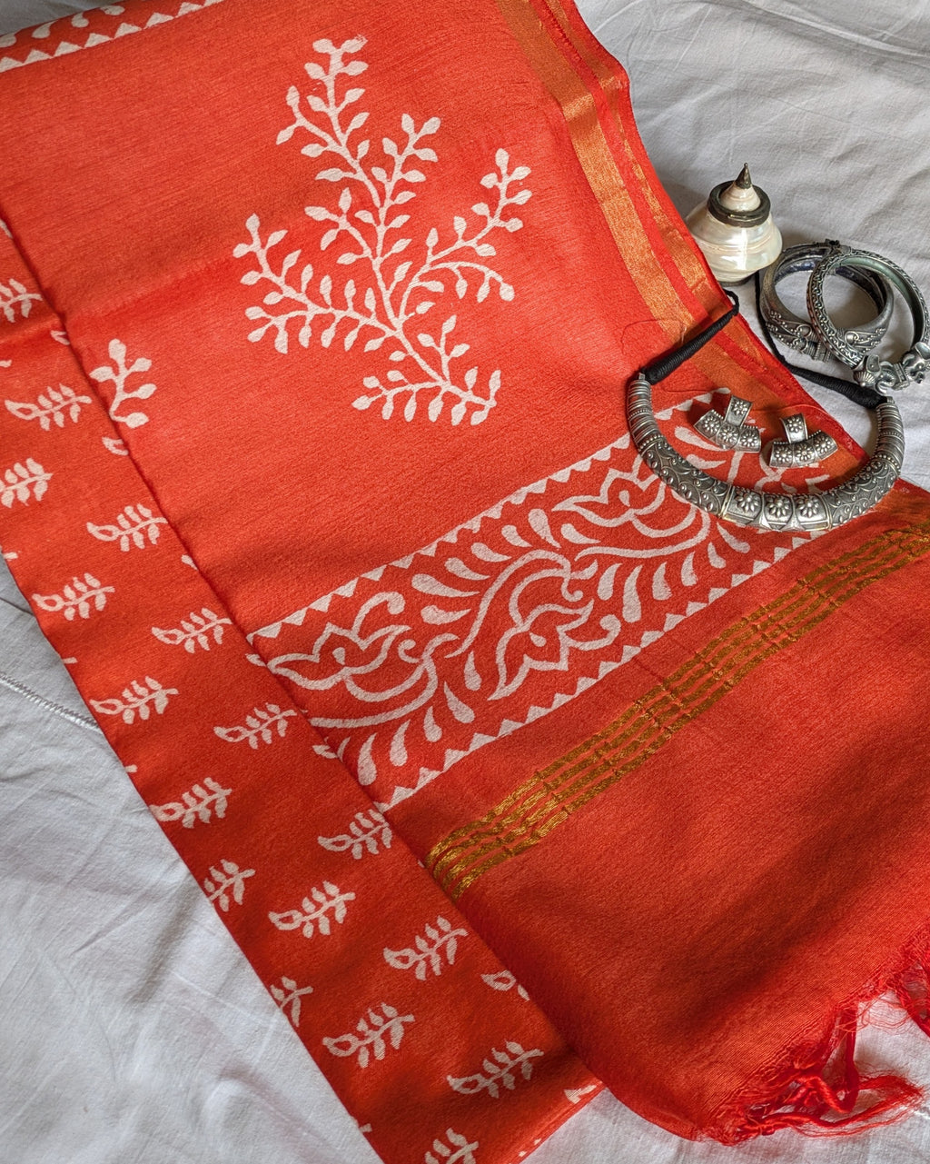 Chanderi Block Print Sari with Blouse Piece